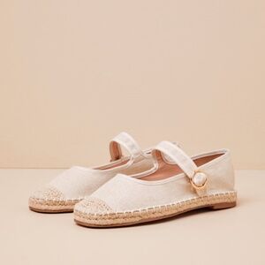 Lulus Lusa Natural Woven Espadrille Buckle Ballet Flats Beige - Size 8
